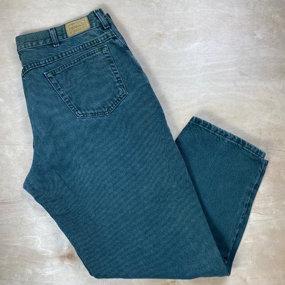 Vintage L.L. Bean Men’s 34 x 30 Green Wash Straight Leg Denim Jeans 90's - Picture 1 of 11